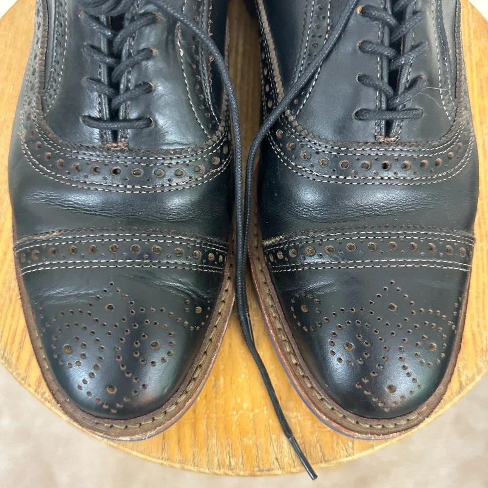 Allen Edmonds Strandmok US 8.5 E Black Blue Bottom Danite Wingtip Dress Shoes